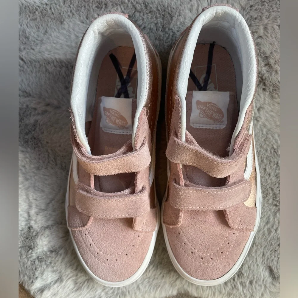 😍Kids Pink Suede Velcro High-Top Vans😍